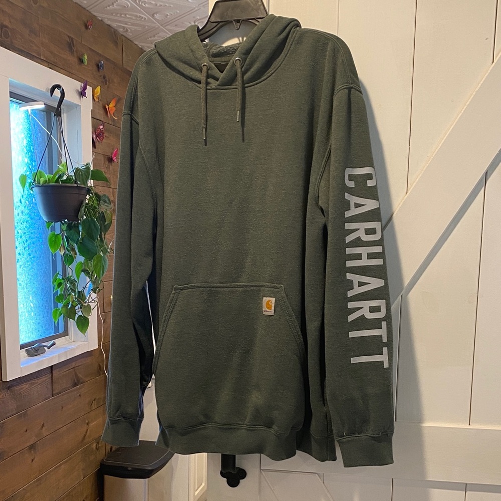 Carhartt Men's Olive Hoodie with Sleeve Logo
